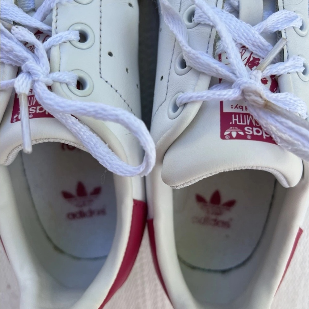Adidas Stan Smith Sneakers Big Girl Size 6 White Pink - Picture 4 of 10